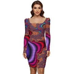 Colorful Piece Abstract Women Long Sleeve Ruched Stretch Jersey Dress by Vaneshop