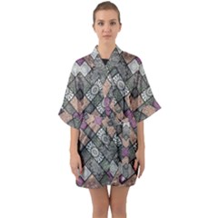 Mandala Decoration Floral Flower Half Sleeve Satin Kimono  by Vaneshop