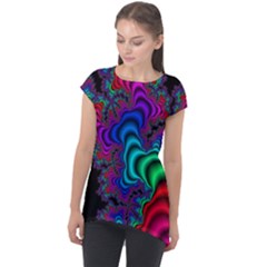 Abstract Piece Color Cap Sleeve High Low Top