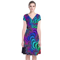 Abstract Piece Color Short Sleeve Front Wrap Dress