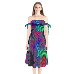 Abstract Piece Color Shoulder Tie Bardot Midi Dress by Vaneshop