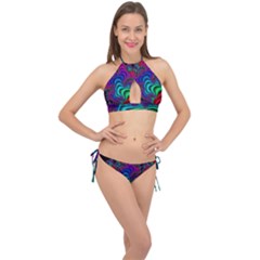 Abstract Piece Color Cross Front Halter Bikini Set