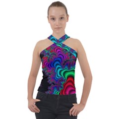 Abstract Piece Color Cross Neck Velour Top by Vaneshop