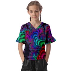 Abstract Piece Color Kids  V-neck Horn Sleeve Blouse by Vaneshop