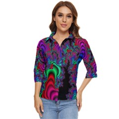 Abstract Piece Color Women s Quarter Sleeve Pocket Shirt