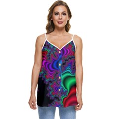 Abstract Piece Color Casual Spaghetti Strap Chiffon Top