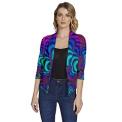 Abstract Piece Color Women s Draped Front 3/4 Sleeve Shawl Collar Jacket