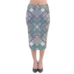 Mandala Decoration Flora Floral Flower Velvet Midi Pencil Skirt by Vaneshop