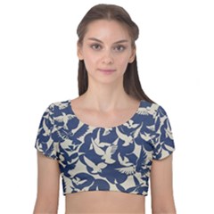 Bird Animal Animal Background Velvet Short Sleeve Crop Top  by Vaneshop