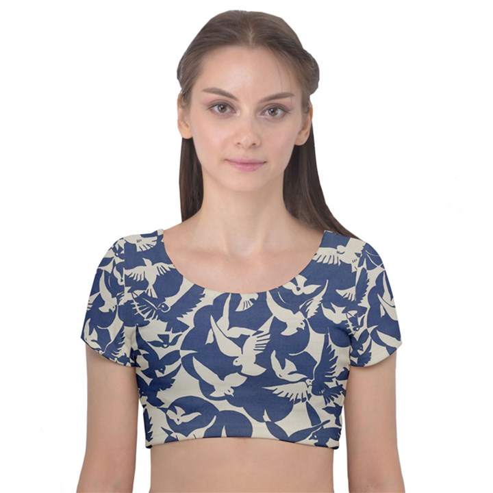 Bird Animal Animal Background Velvet Short Sleeve Crop Top 