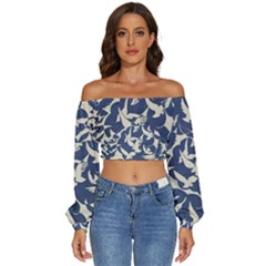 Bird Animal Animal Background Long Sleeve Crinkled Weave Crop Top by Vaneshop