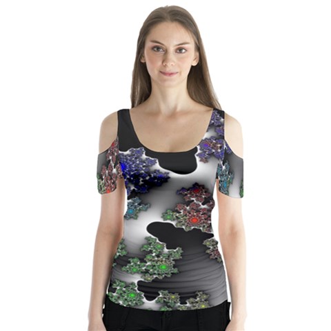 Piece Graphic Butterfly Sleeve Cutout Tee  by Vaneshop