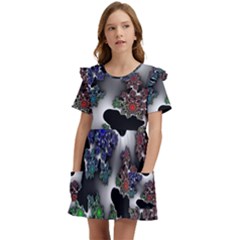 Piece Graphic Kids  Frilly Sleeves Pocket Dress by Vaneshop