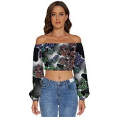 Piece Graphic Long Sleeve Crinkled Weave Crop Top by Vaneshop