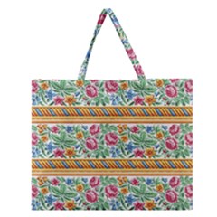 Flower Fabric Design Zipper Large Tote Bag by Vaneshop