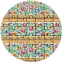 Flower Fabric Design Wooden Puzzle Round View1