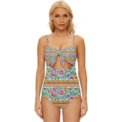 Flower Fabric Design Knot Front One-piece Swimsuit by Vaneshop