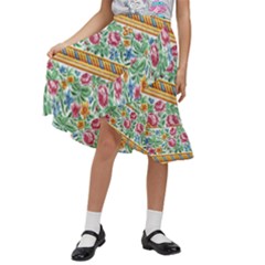 Flower Fabric Design Kids  Ruffle Flared Wrap Midi Skirt by Vaneshop