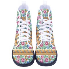 Flower Fabric Design Men s High-top Canvas Sneakers