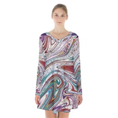 Abstract Background Ornamental Long Sleeve Velvet V-neck Dress