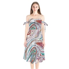 Abstract Background Ornamental Shoulder Tie Bardot Midi Dress by Vaneshop