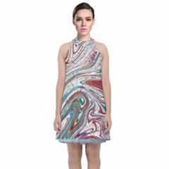 Abstract Background Ornamental Velvet Halter Neckline Dress  by Vaneshop