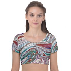 Abstract Background Ornamental Velvet Short Sleeve Crop Top  by Vaneshop