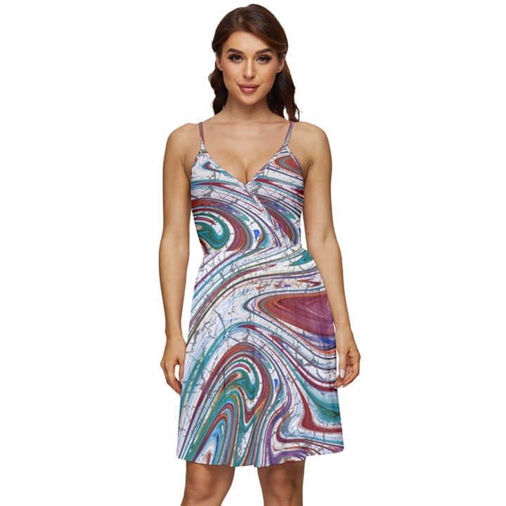 Abstract Background Ornamental V-Neck Pocket Summer Dress 