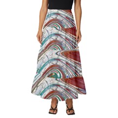 Abstract Background Ornamental Tiered Ruffle Maxi Skirt by Vaneshop