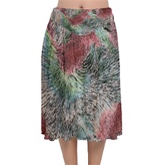 Design Pattern Scarf Gradient Velvet Flared Midi Skirt by Vaneshop