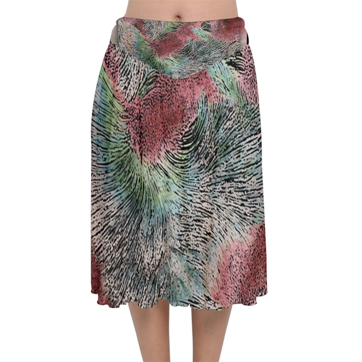 Design Pattern Scarf Gradient Velvet Flared Midi Skirt