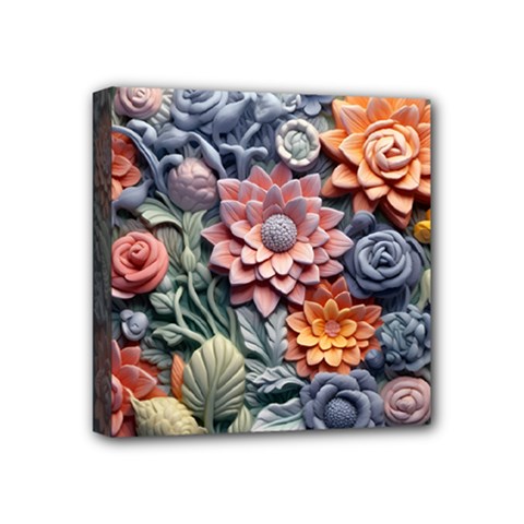 3d Flower Bloom Embossed Pattern Mini Canvas 4  X 4  (stretched) by Vaneshop