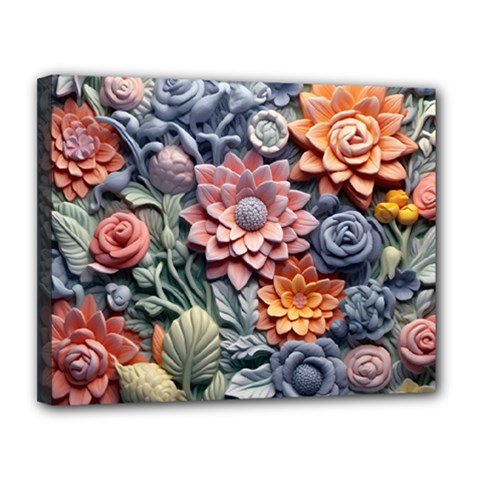 3d Flower Bloom Embossed Pattern Canvas 14  X 11  (stretched) by Vaneshop