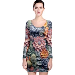 3d Flower Bloom Embossed Pattern Long Sleeve Bodycon Dress by Vaneshop