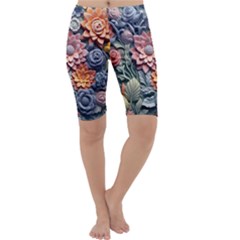 3d Flower Bloom Embossed Pattern Cropped Leggings  by Vaneshop