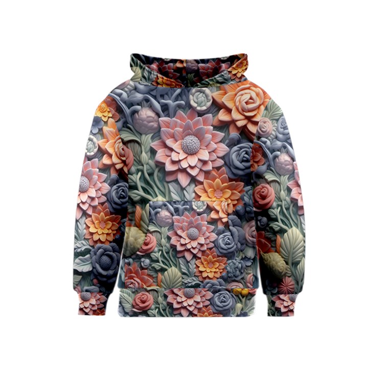 3d Flower Bloom Embossed Pattern Kids  Pullover Hoodie