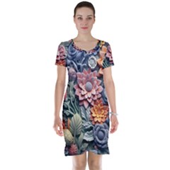 3d Flower Bloom Embossed Pattern Short Sleeve Nightdress by Vaneshop