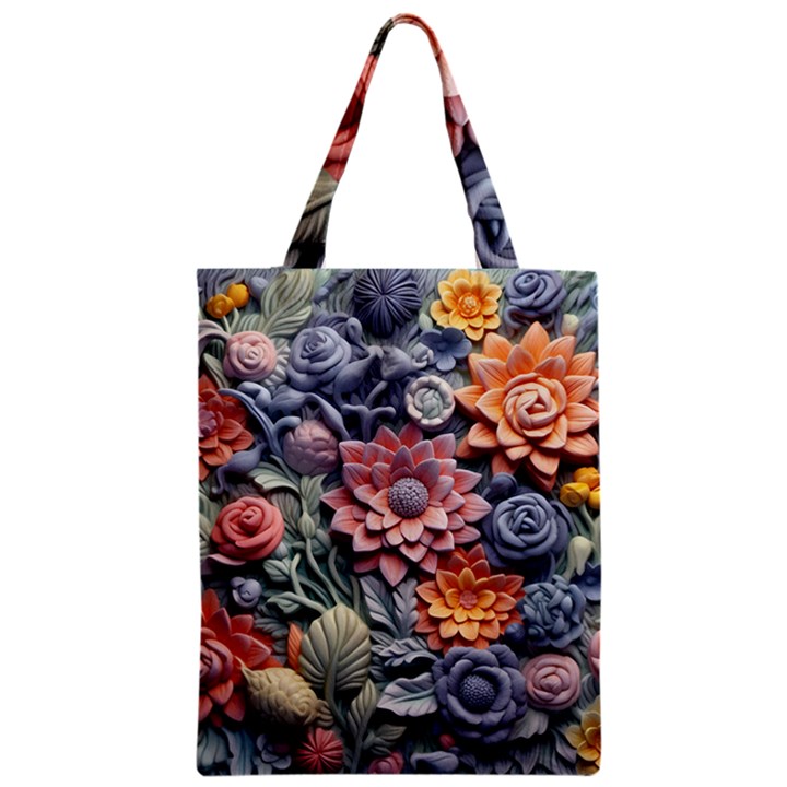 3d Flower Bloom Embossed Pattern Zipper Classic Tote Bag