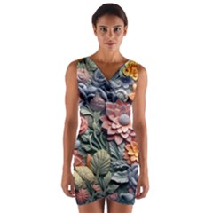 3d Flower Bloom Embossed Pattern Wrap Front Bodycon Dress by Vaneshop