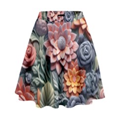 3d Flower Bloom Embossed Pattern High Waist Skirt by Vaneshop