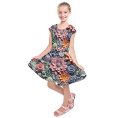 3d Flower Bloom Embossed Pattern Kids  Short Sleeve Dress by Vaneshop