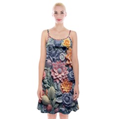 3d Flower Bloom Embossed Pattern Spaghetti Strap Velvet Dress by Vaneshop