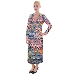 3d Flower Bloom Embossed Pattern Velvet Maxi Wrap Dress by Vaneshop