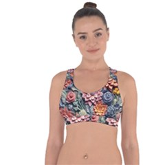 3d Flower Bloom Embossed Pattern Cross String Back Sports Bra by Vaneshop