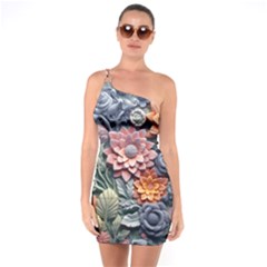 3d Flower Bloom Embossed Pattern One Shoulder Ring Trim Bodycon Dress by Vaneshop