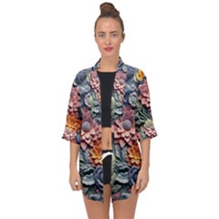 3d Flower Bloom Embossed Pattern Open Front Chiffon Kimono by Vaneshop