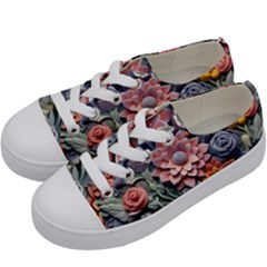 3d Flower Bloom Embossed Pattern Kids  Low Top Canvas Sneakers by Vaneshop