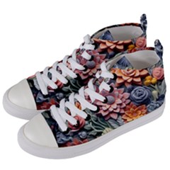 3d Flower Bloom Embossed Pattern Women s Mid-top Canvas Sneakers by Vaneshop