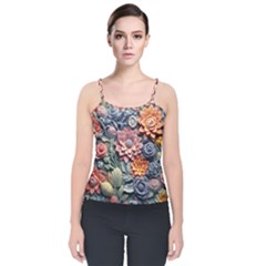 3d Flower Bloom Embossed Pattern Velvet Spaghetti Strap Top by Vaneshop