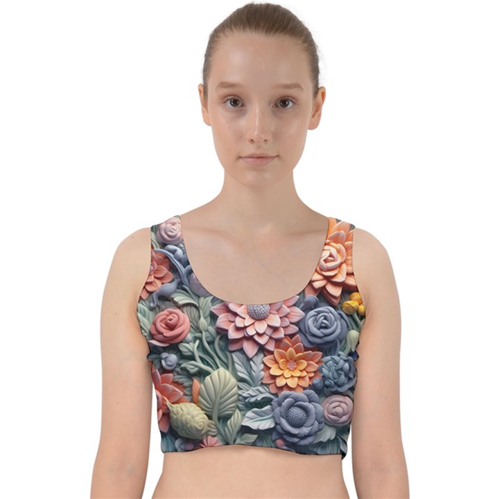 3d Flower Bloom Embossed Pattern Velvet Racer Back Crop Top